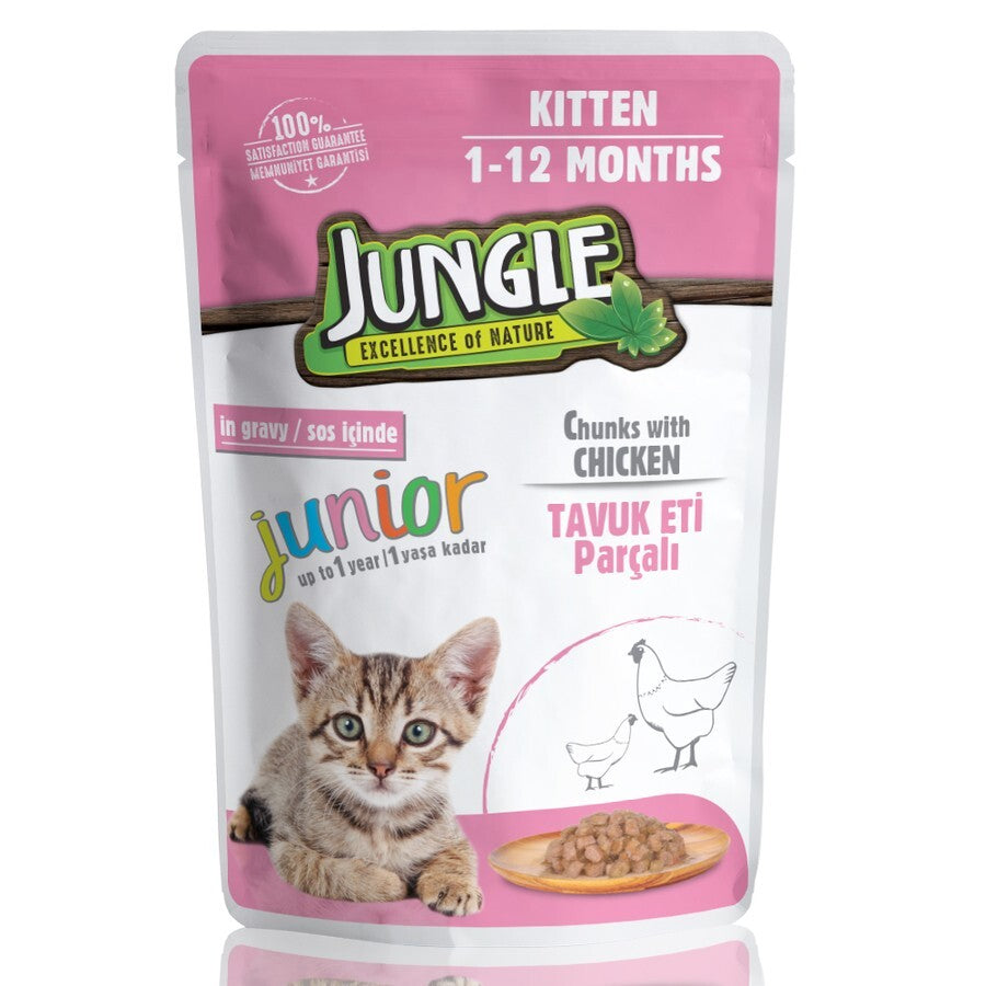 Jungle Pouch Tavuk Eti Parçalı Yavru Kedi Konservesi 100 GR | SRC: Barcode: 8681299600021
